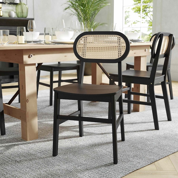 Flash Furniture Jacob Cane Rattan Dining and Event Chairs w/Solid Wood Frame and Seat, Natural/Black, 2PK SK-220902-NATBLK-GG - main